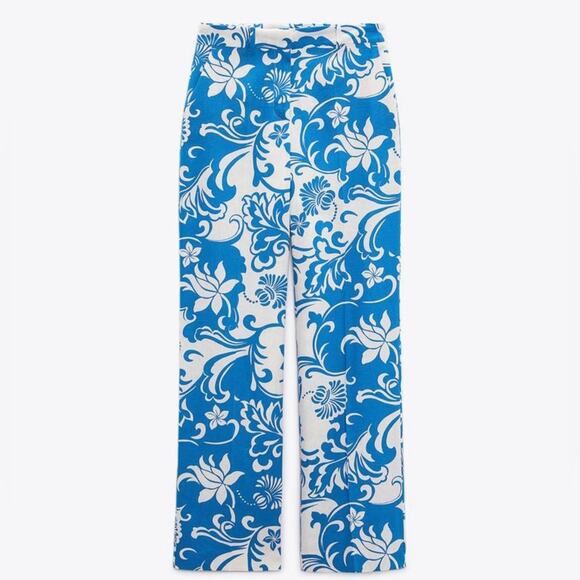 Zara PRINTED LINEN BLEND TROUSERS Size Extra Large XL - Picture 6 of 12